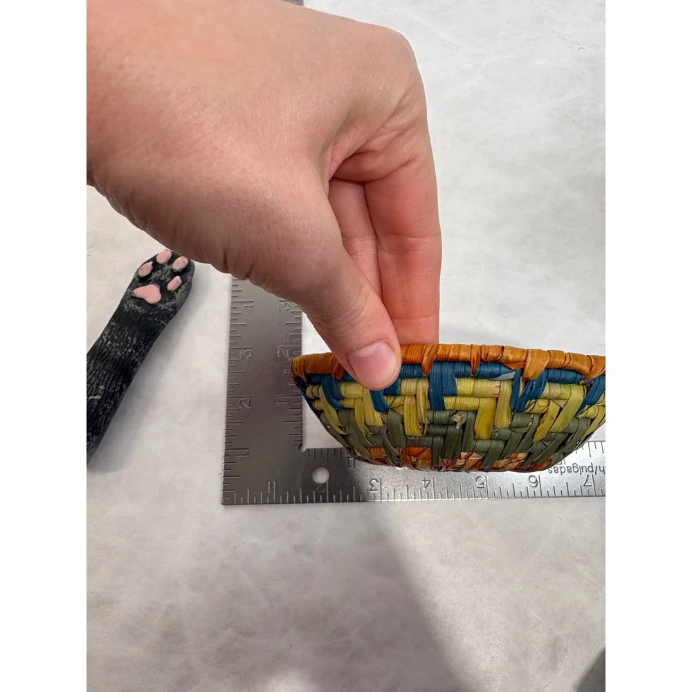 Miniature Handwoven Coiled Basket Bowl Multi Color Boho Decorative Small 4 Inch